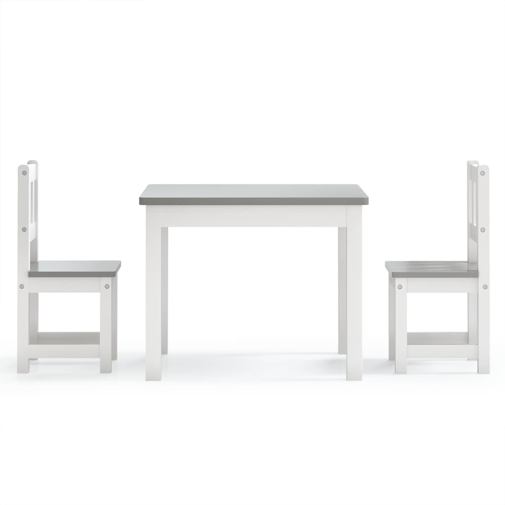 3 Piece Children Table and Chair Set White and Grey MDF-vidaXL-Yes Bebe