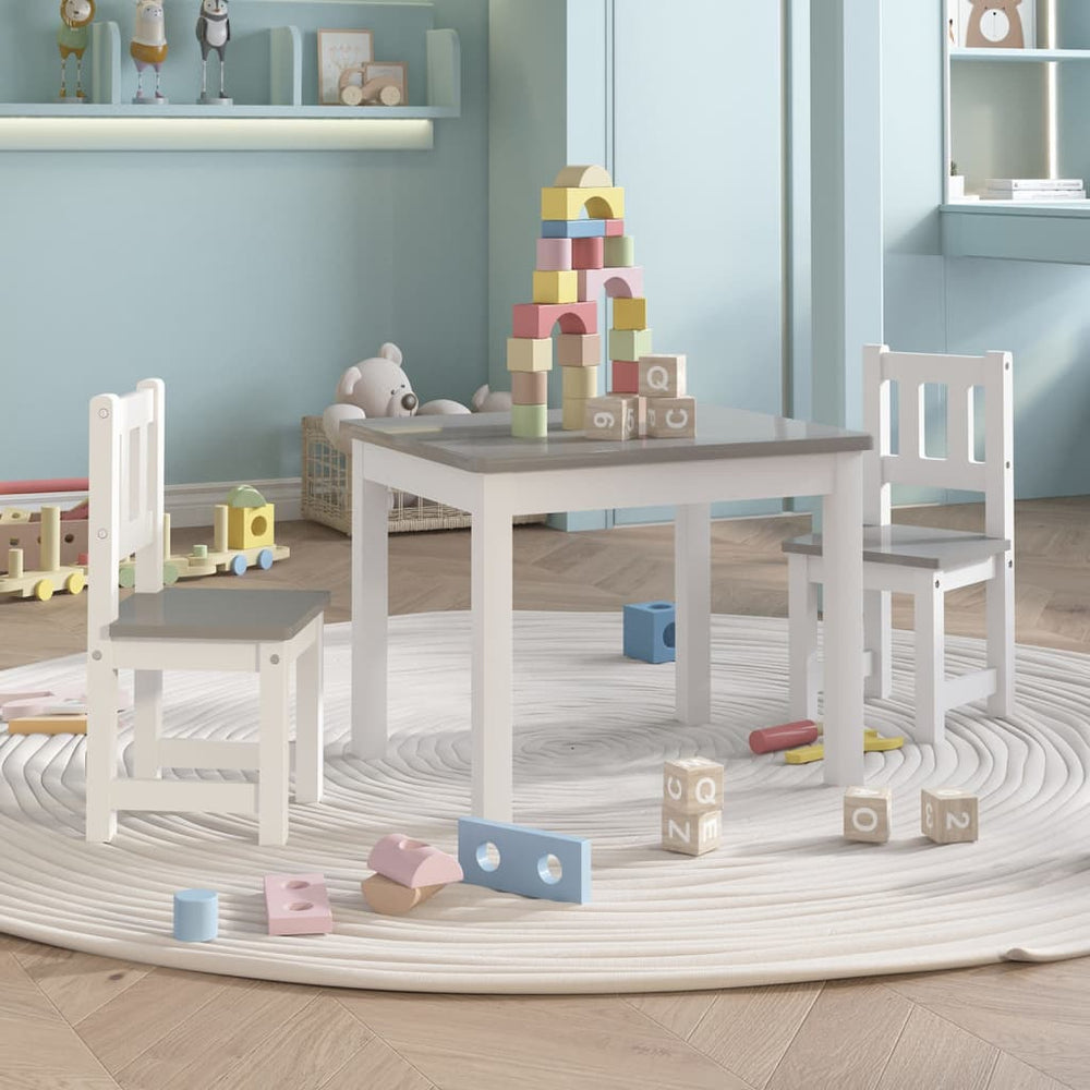 3 Piece Children Table and Chair Set White and Grey MDF-vidaXL-Yes Bebe