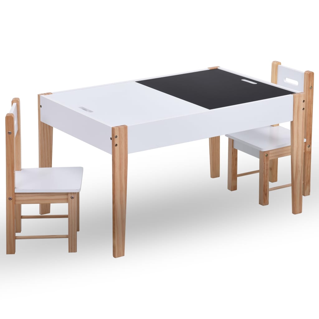 3 Piece Kids Storage Chalkboard Table Chair Set Black and White-vidaXL-Yes Bebe