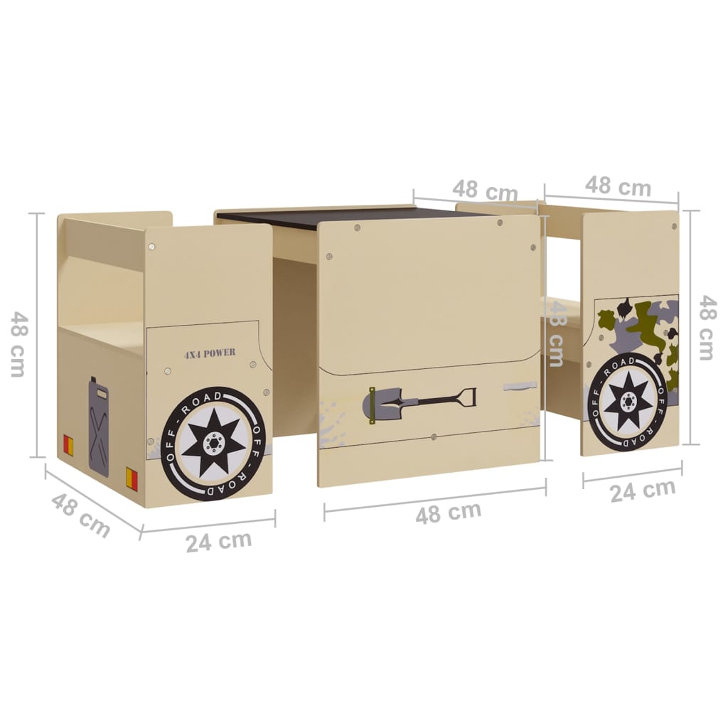3 Piece Kids Table and Chair Set Off-road Car Design MDF-vidaXL-Yes Bebe