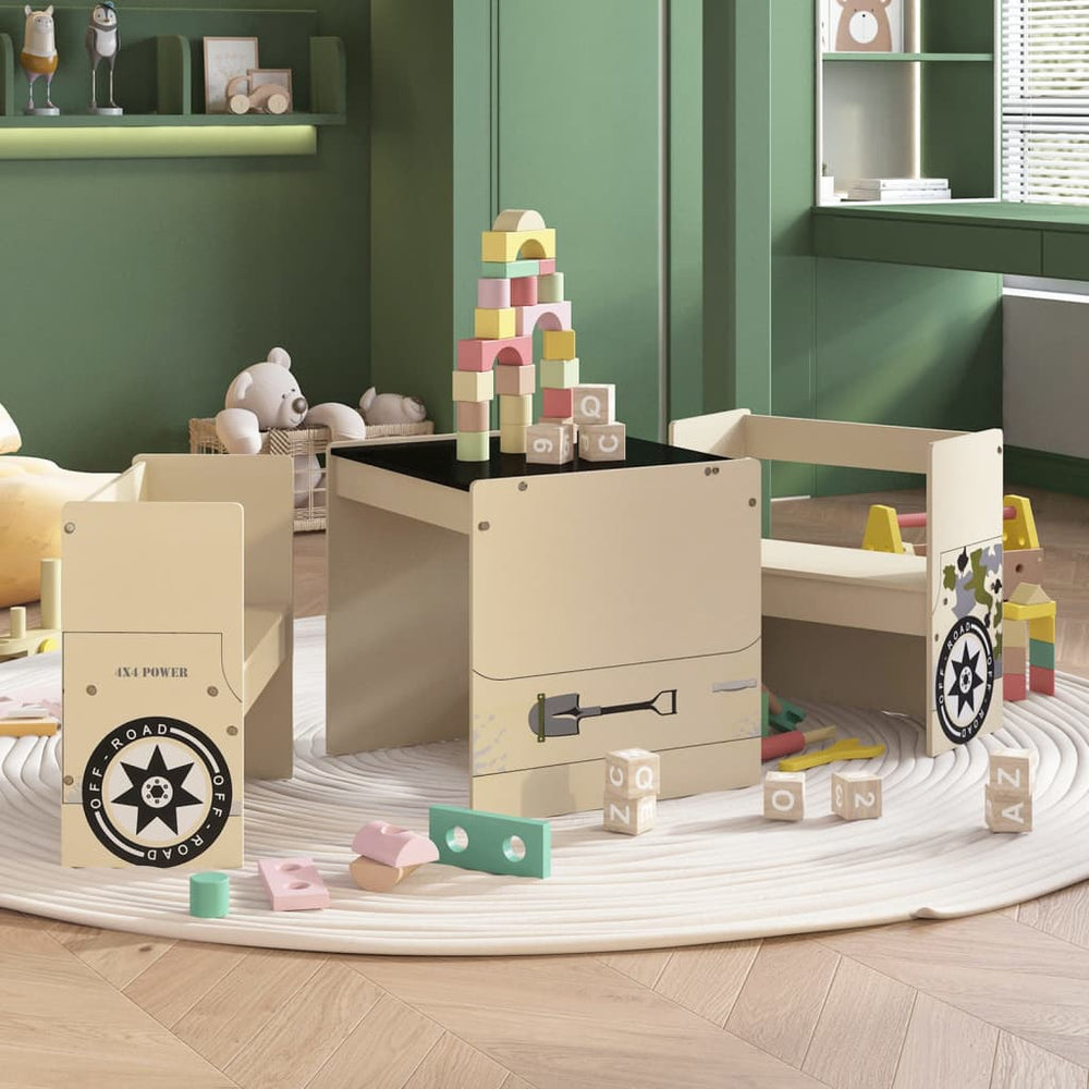 3 Piece Kids Table and Chair Set Off-road Car Design MDF-vidaXL-Yes Bebe