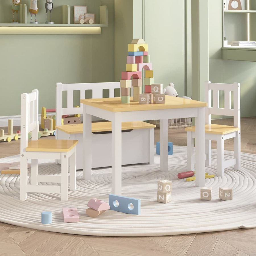 4 Piece Children Table and Chair Set White and Beige MDF-vidaXL-Yes Bebe