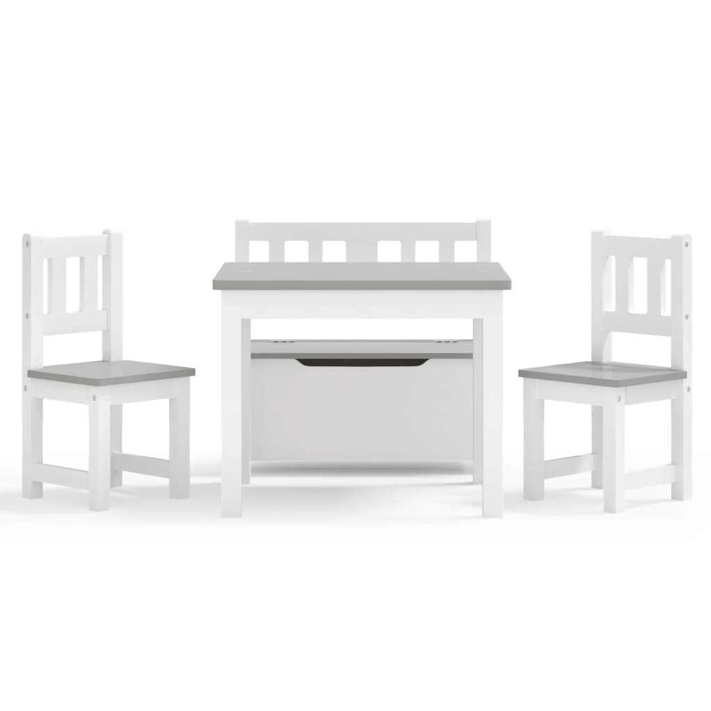 4 Piece Children Table and Chair Set White and Grey MDF-vidaXL-Yes Bebe