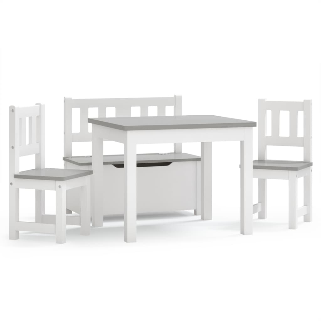 4 Piece Children Table and Chair Set White and Grey MDF-vidaXL-Yes Bebe