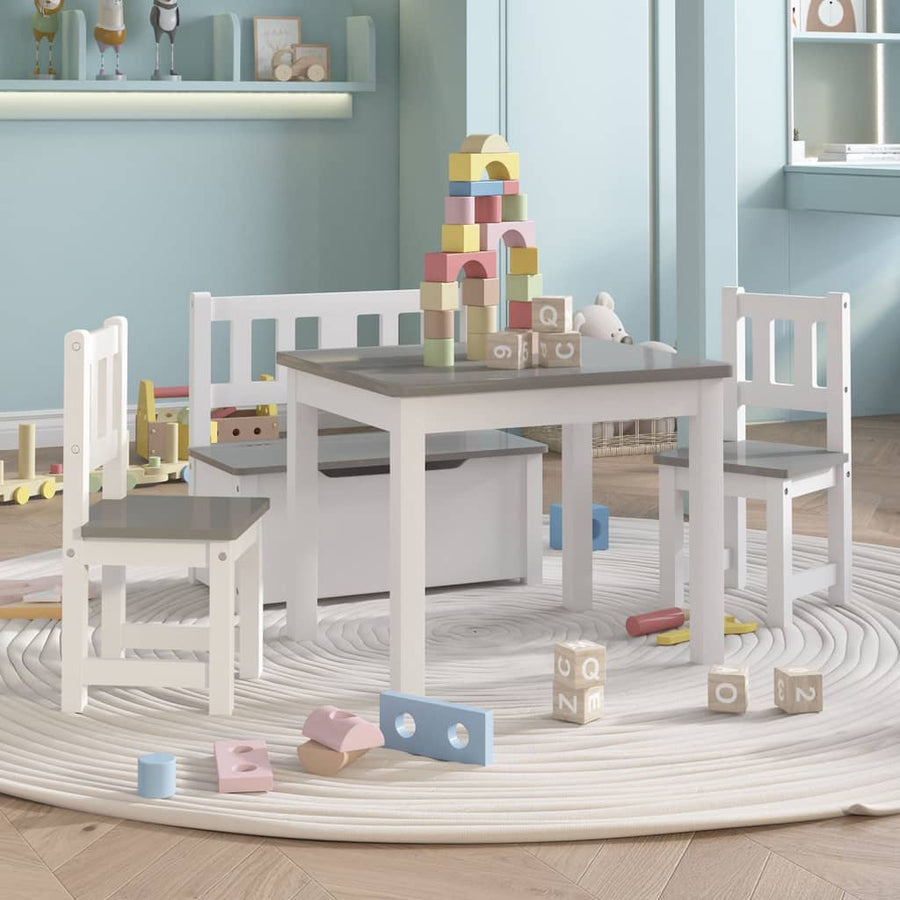 4 Piece Children Table and Chair Set White and Grey MDF-vidaXL-Yes Bebe