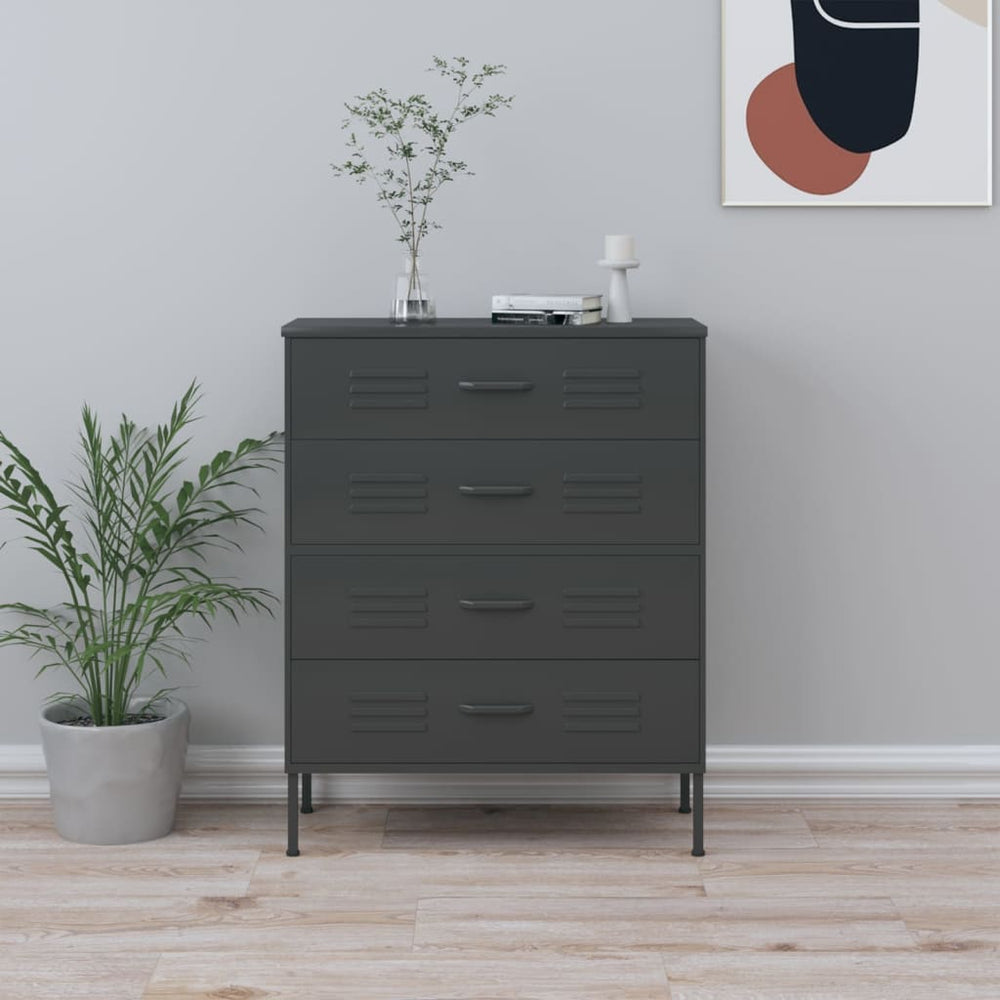 Chest of Drawers Anthracite 80x35x101.5 cm Steel-vidaXL-Yes Bebe