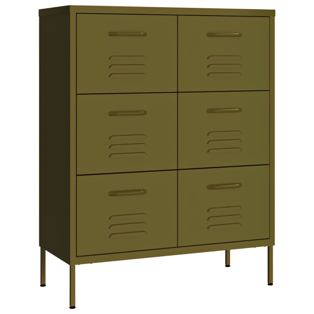 Drawer Cabinet Olive Green 80x35x101.5 cm Steel-vidaXL-Yes Bebe