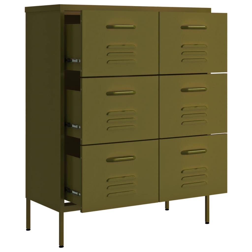 Drawer Cabinet Olive Green 80x35x101.5 cm Steel-vidaXL-Yes Bebe
