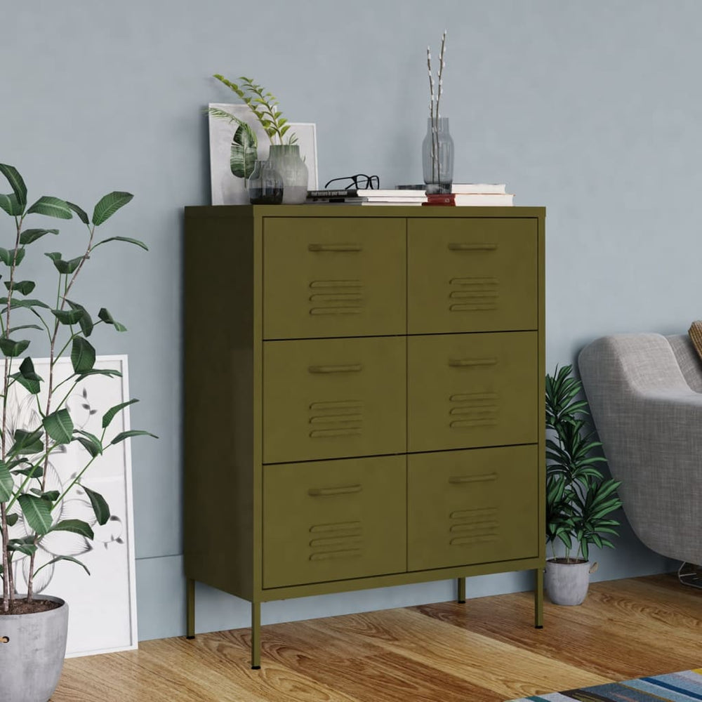 Drawer Cabinet Olive Green 80x35x101.5 cm Steel-vidaXL-Yes Bebe
