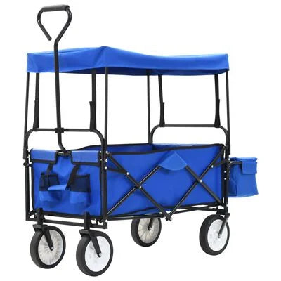 Folding Hand Trolley with Canopy-Trolleys-vidaXL-Blue-Yes Bebe