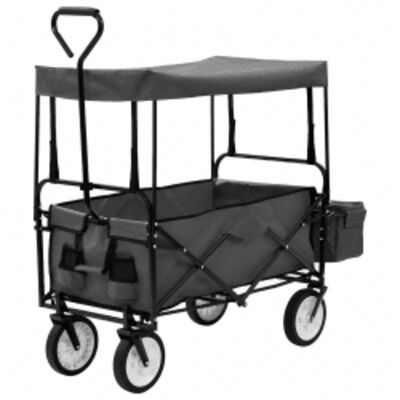 Folding Hand Trolley with Canopy-Trolleys-vidaXL-Grey-Yes Bebe
