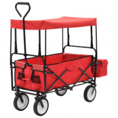 Folding Hand Trolley with Canopy-Trolleys-vidaXL-Red-Yes Bebe