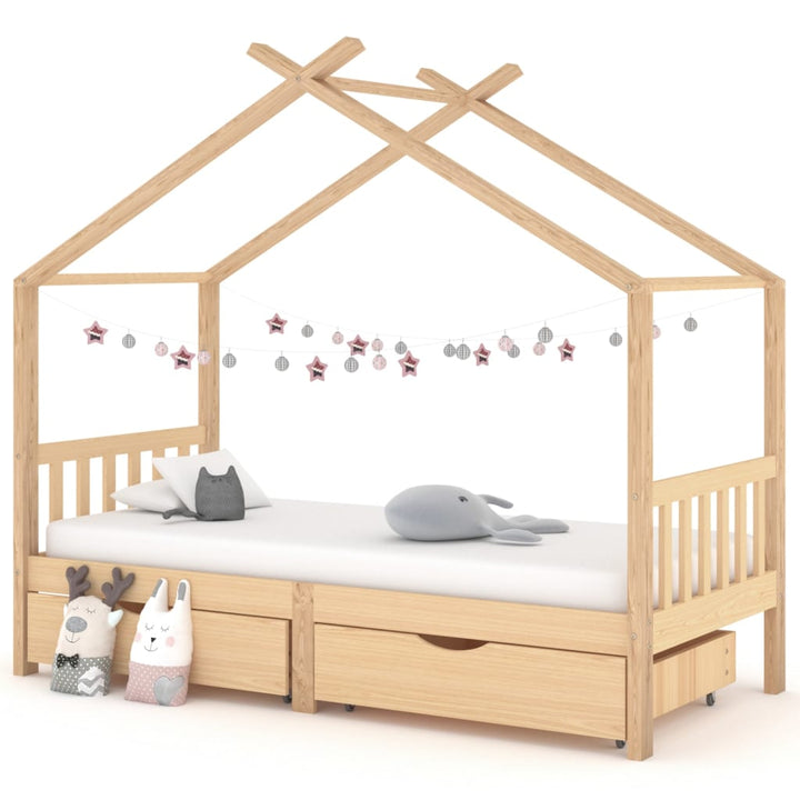 Kids Bed Frame with Drawers Solid Pine Wood-Beds & Bed Frames-vidaXL-Natural-90 x 200 cm-Yes Bebe