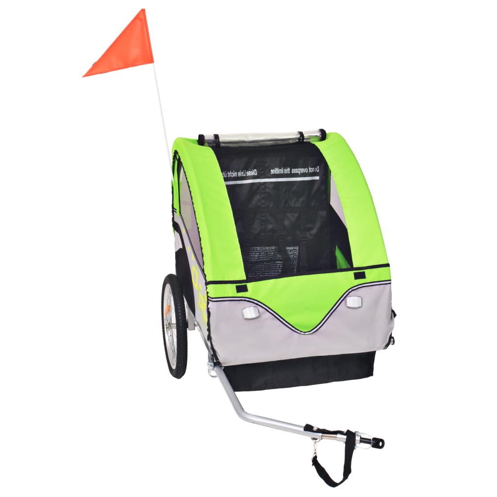 Kids' Bicycle Trailer Grey and Green 30 kg-vidaXL-Green-N/A-Yes Bebe