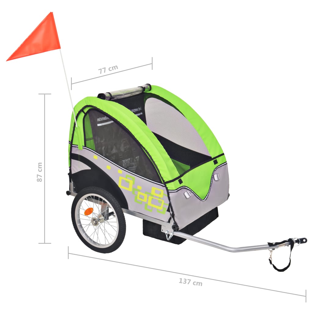 Kids' Bicycle Trailer Grey and Green 30 kg-vidaXL-Green-N/A-Yes Bebe