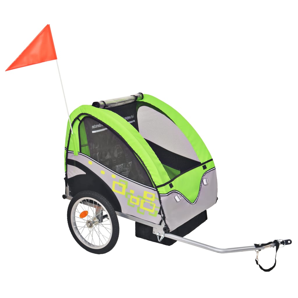 Kids' Bicycle Trailer Grey and Green 30 kg-vidaXL-Green-N/A-Yes Bebe
