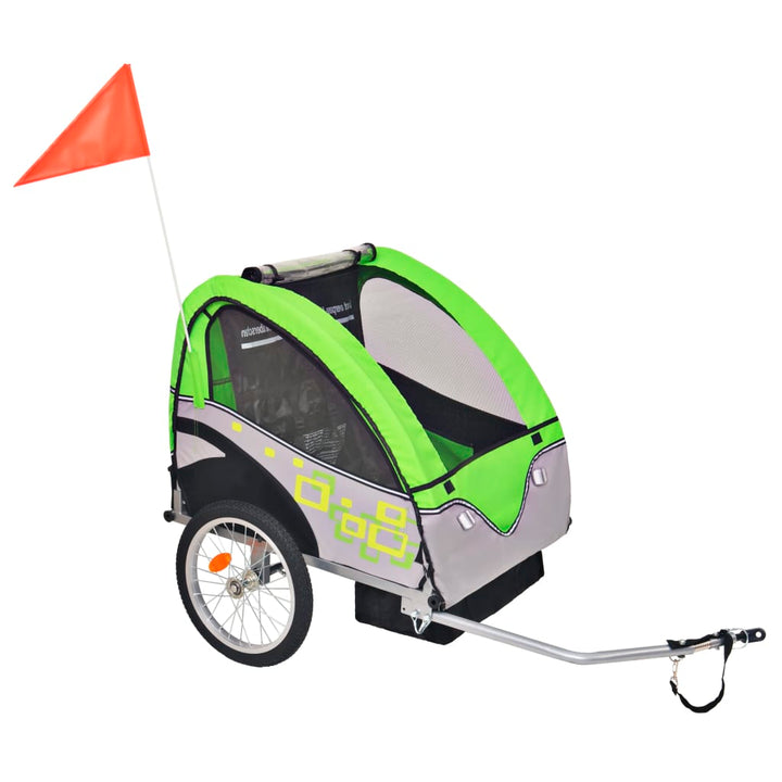 Kids' Bicycle Trailer Grey and Green 30 kg-vidaXL-Green-N/A-Yes Bebe