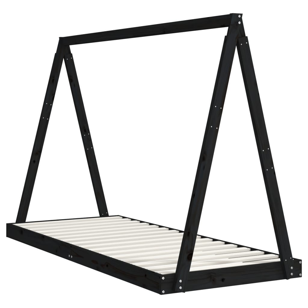Kids Solid Wood Pine Bed Frame-Beds & Bed Frames-vidaXL-80 x 200 cm-Black-Yes Bebe