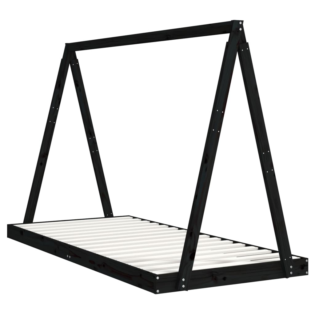 Kids Solid Wood Pine Bed Frame-Beds & Bed Frames-vidaXL-90 x 200 cm-Black-Yes Bebe
