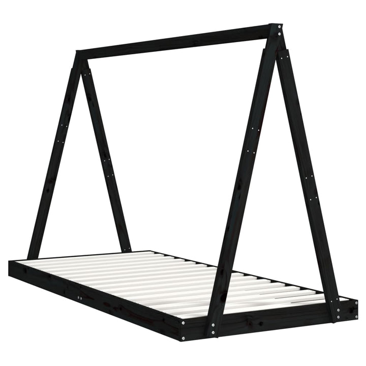 Kids Solid Wood Pine Bed Frame-Beds & Bed Frames-vidaXL-90 x 200 cm-Black-Yes Bebe