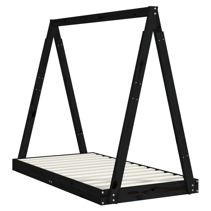 Kids Solid Wood Pine Bed Frame-Beds & Bed Frames-vidaXL-70 x 140 cm-Black-Yes Bebe