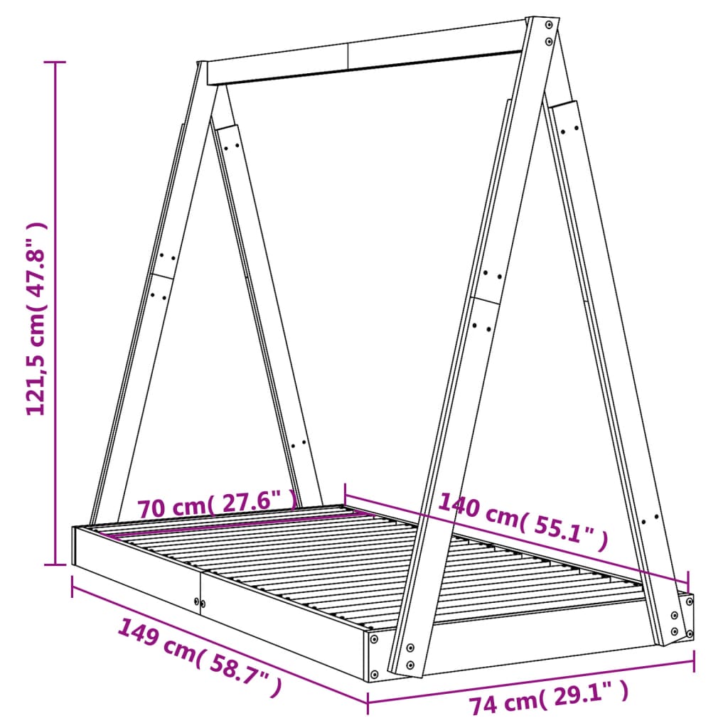 Kids Solid Wood Pine Bed Frame-Beds & Bed Frames-vidaXL-Yes Bebe
