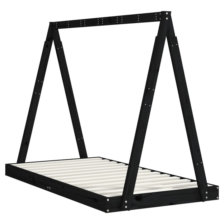 Kids Solid Wood Pine Bed Frame-Beds & Bed Frames-vidaXL-80 x 160 cm-Black-Yes Bebe