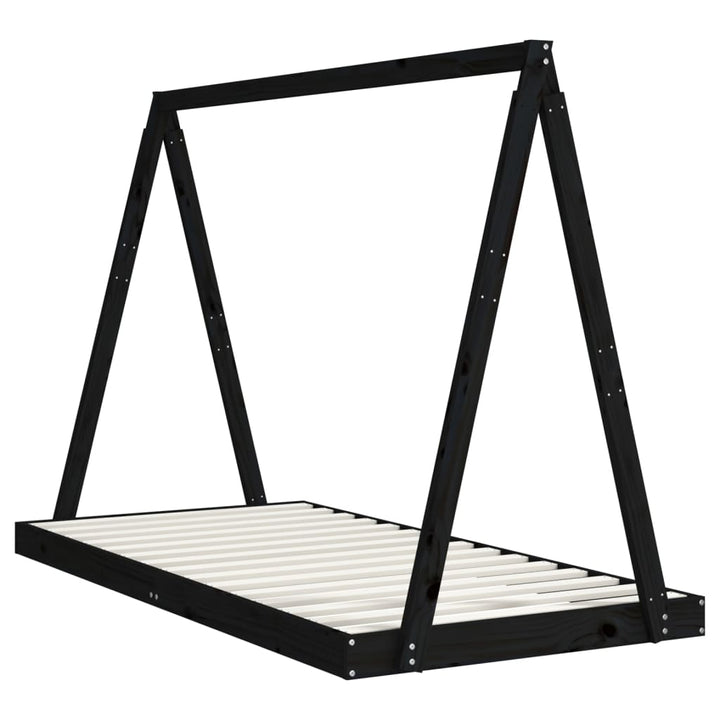 Kids Solid Wood Pine Bed Frame-Beds & Bed Frames-vidaXL-90 x 190 cm-Black-Yes Bebe