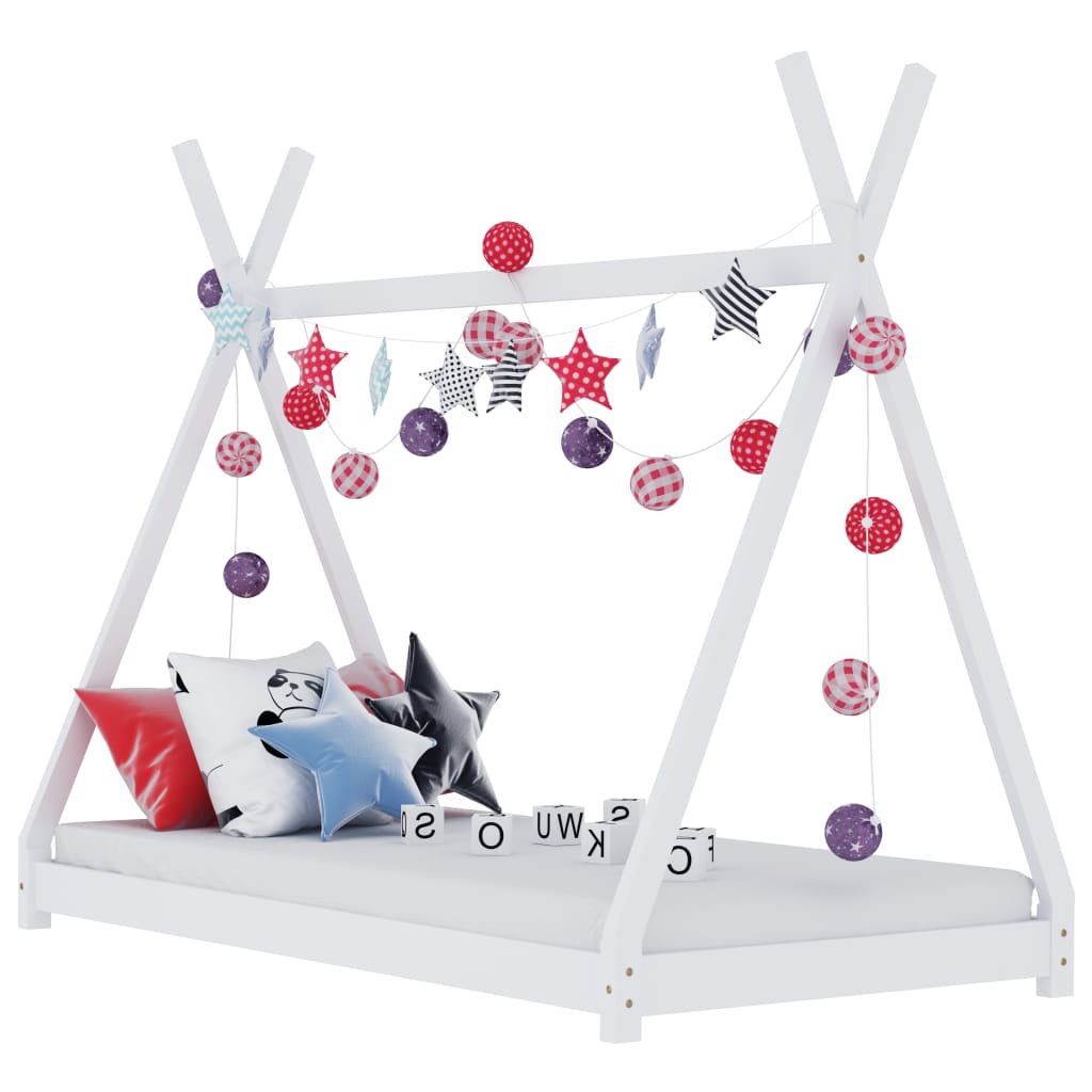 Kids Triangular Bed Frame Solid Pine Wood-Beds & Bed Frames-vidaXL-White-70 x 140 cm-Yes Bebe