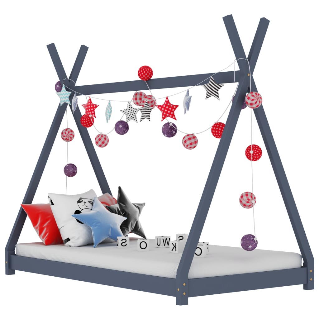 Kids Triangular Bed Frame Solid Pine Wood-Beds & Bed Frames-vidaXL-Dark Grey-70 x 140 cm-Yes Bebe