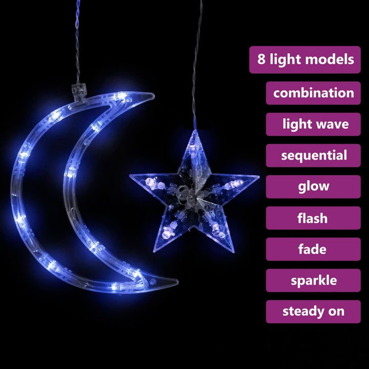 Star and Moon Fairy Lights Remote Control 138 LED Blue-vidaXL-Yes Bebe